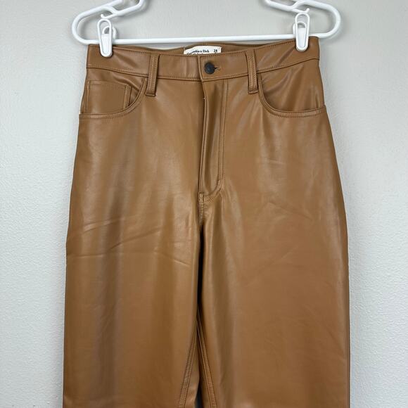 Abercrombie & Fitch The 90s Straight Ultra High Rise Faux Leather Pants Brown 6S - Picture 4 of 10